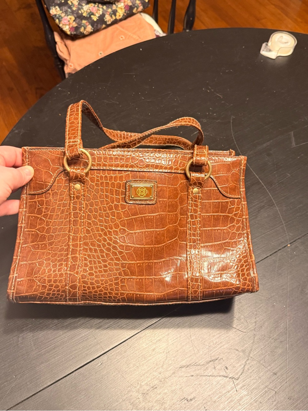 Liz Claiborne Croc-Embossed Tan Satchel